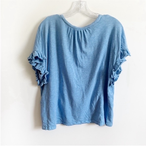 Anthropologie Pilcro Leila Tee blue ruffle relaxed fit split neck - Picture 10 of 10